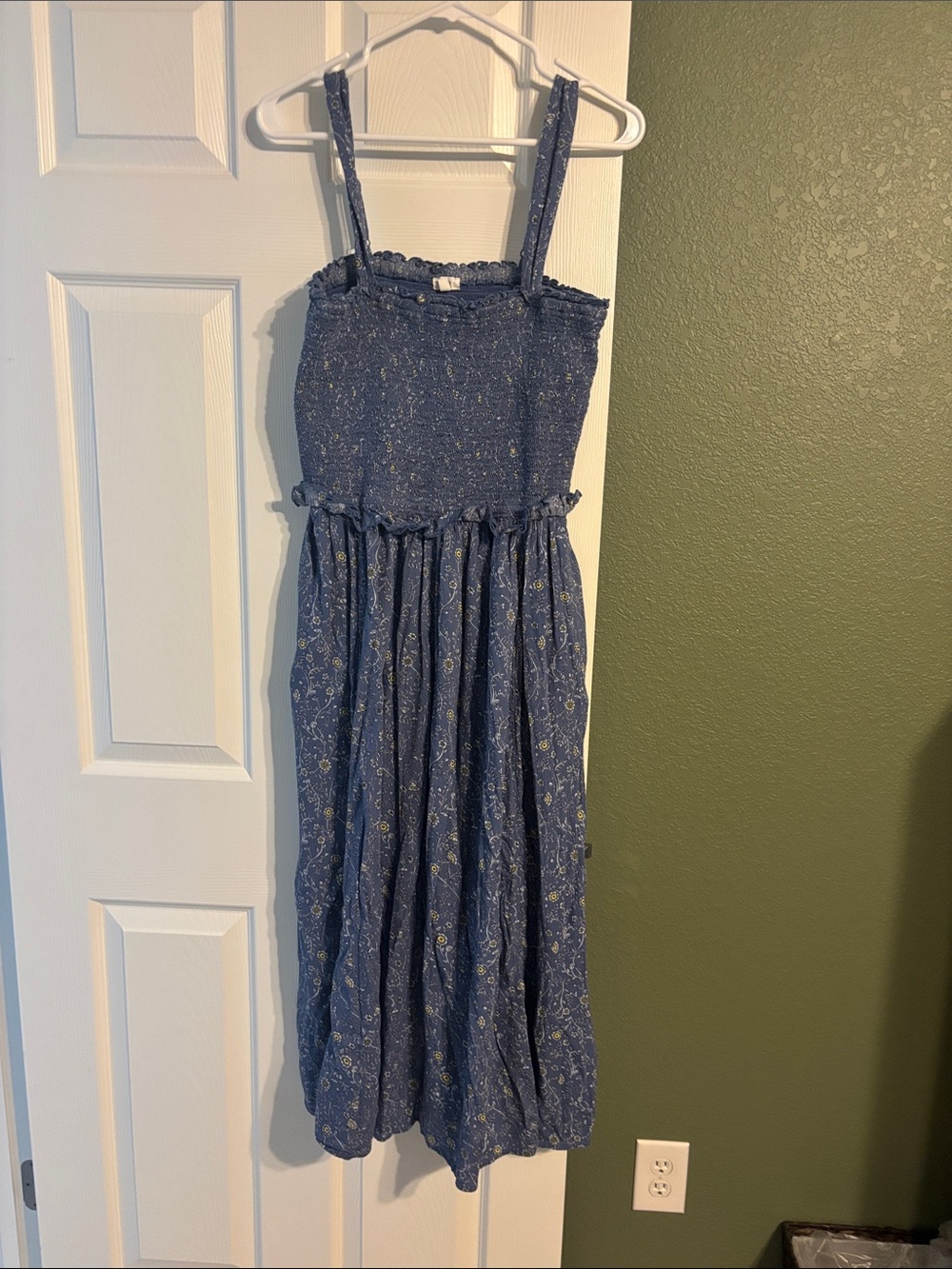 aerie Blue Floral Smocked Midi Dress with Straps